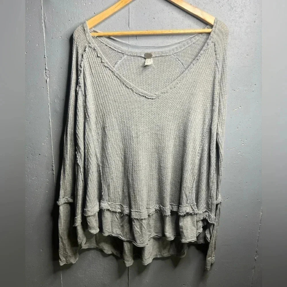 Free People Laguna Gray Thermal Long Sleeve Top; Size Xs